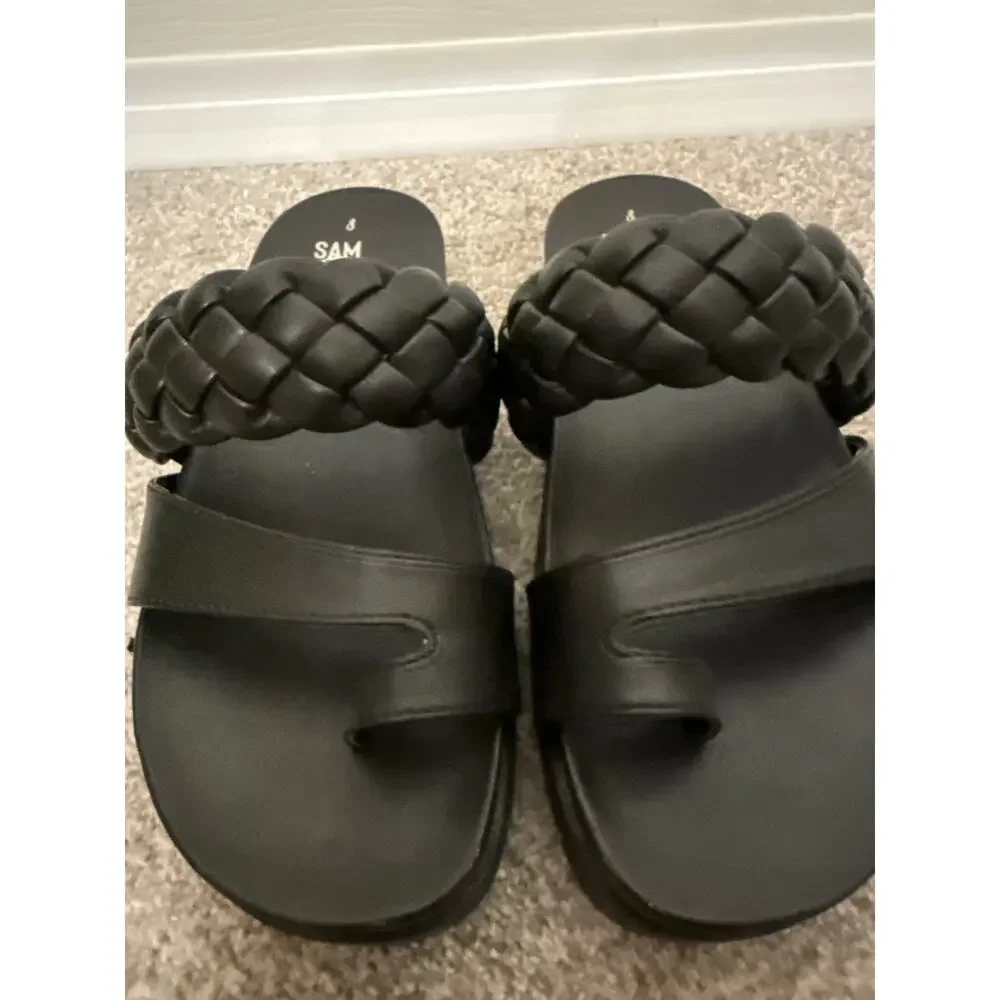 Sam & Libby Adelia Womens Black Footbed Sandals Double Strap Slides, sz 8 - Picture 8 of 9